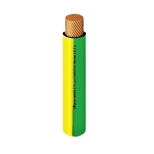 كابل نحاس مرن أحادي النواة معزول PVC 70º الفنار مقاس 120 مم² 450/750 فولت طول 300 قدم أصفر مع أخضر | شركة الفنار